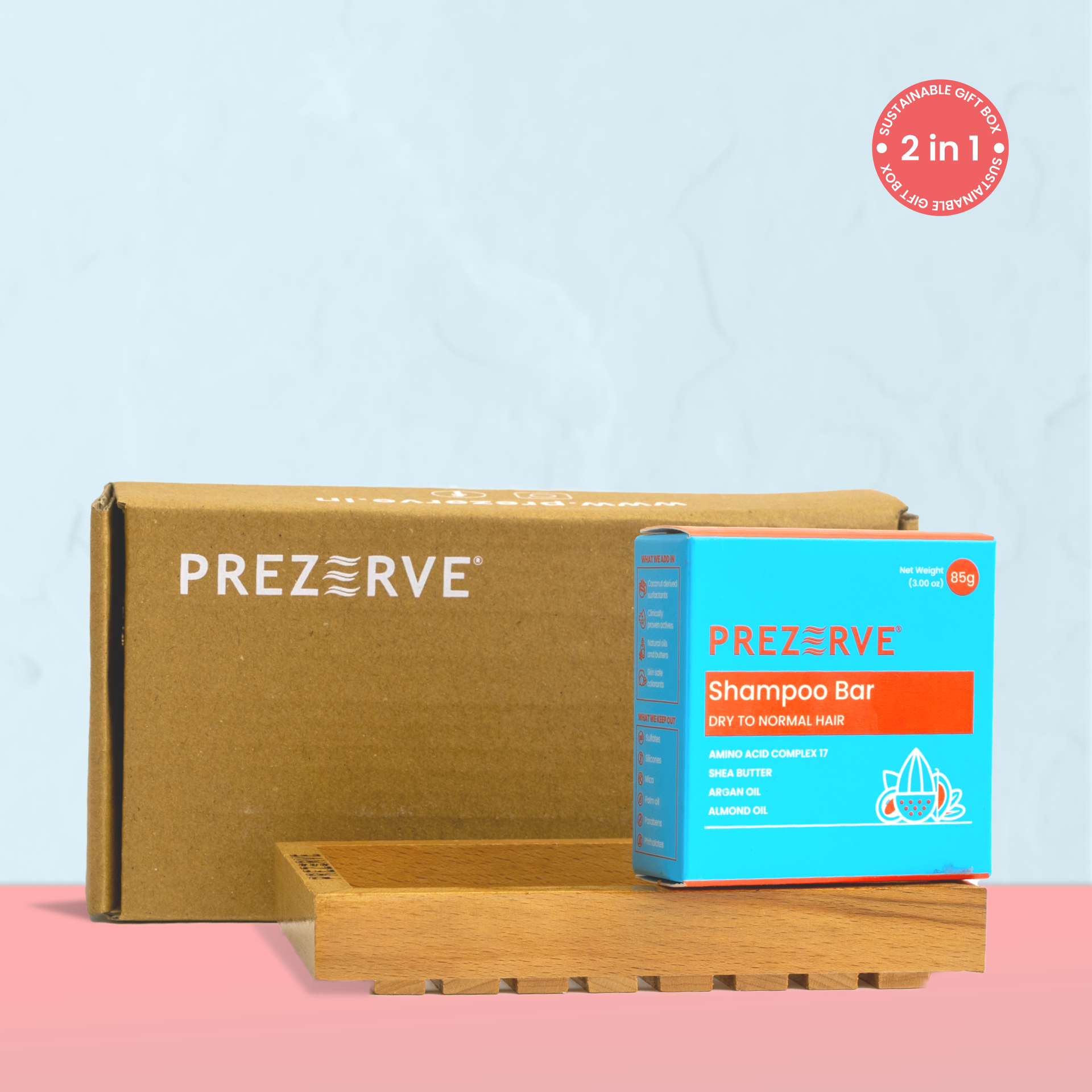 Prezerve Hydrating Shampoo Bar for Dry Hair and Bamboo Soap Dish Combo